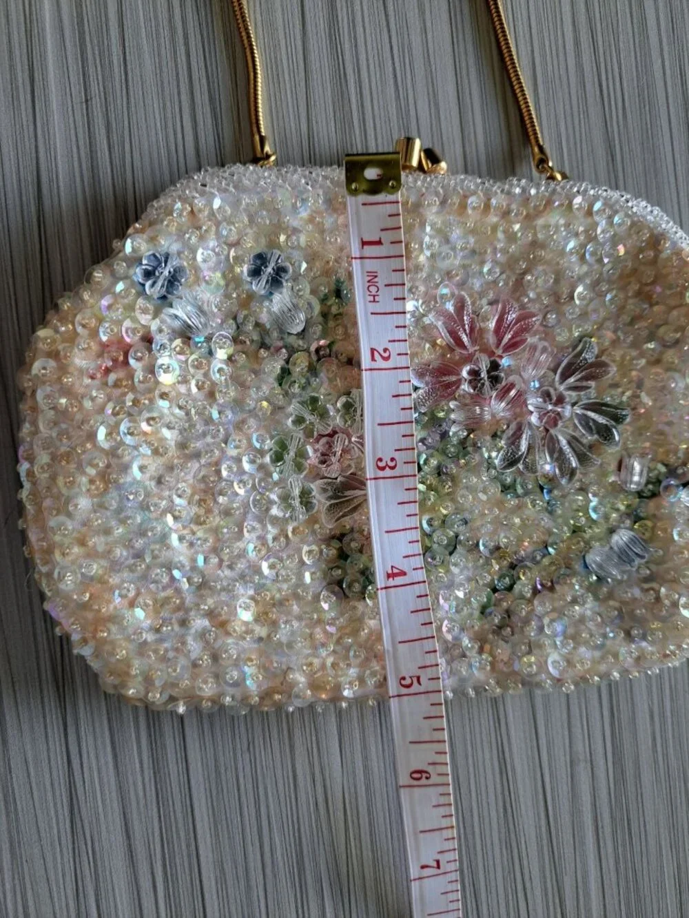 Vintage Walborg Beaded Floral Evening Bag Purse Chain Sequins Embellished Flower - Picture 12 of 13